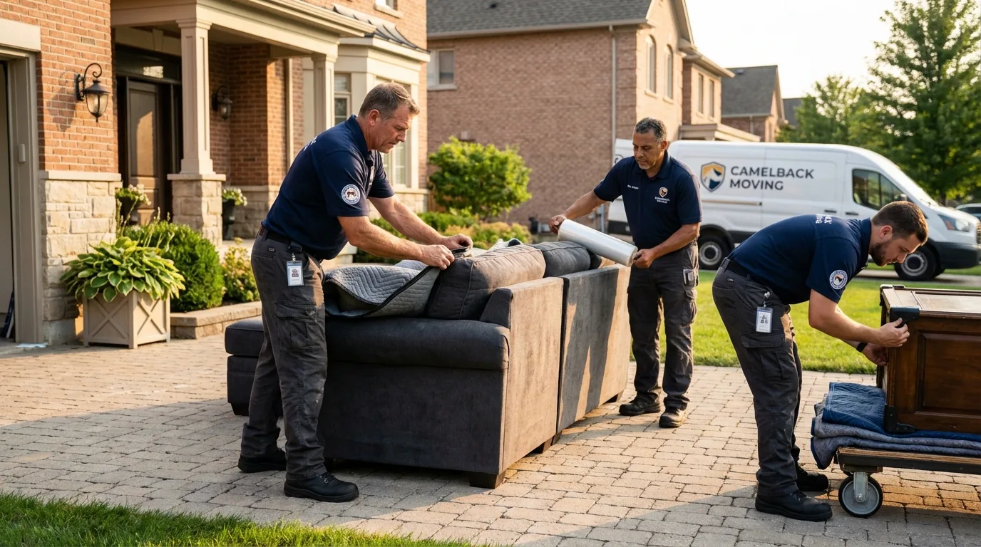 Large estate moving crew wrapping furniture in Stowe, VT